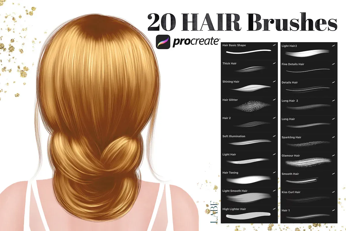 [CreativeMarket] 20 Procreate Hair Brushes (LABFcreations)
